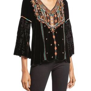 Johnny Was Chiri Velvet Swing Blouse Black Size L